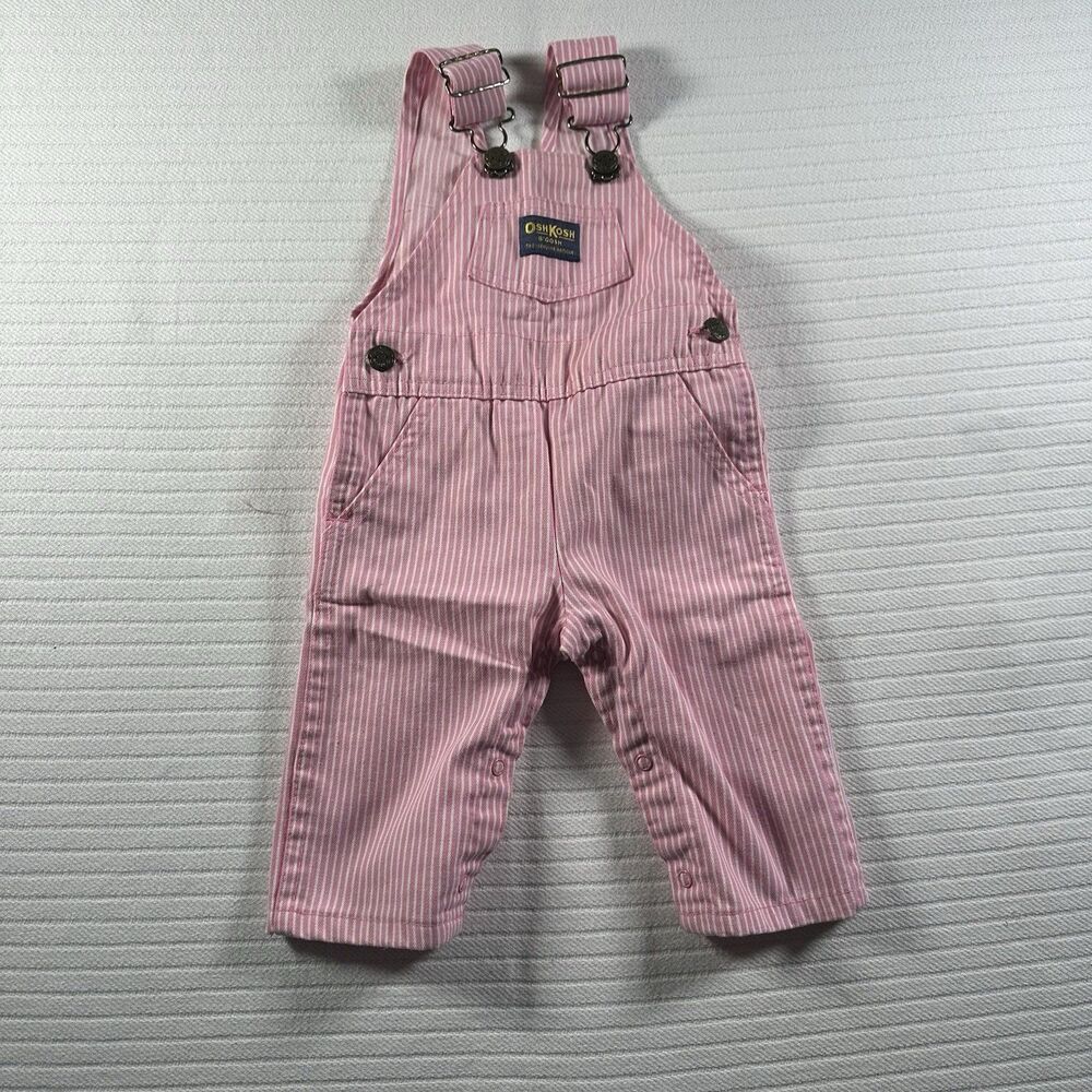 Vintage 90’s Oshkosh B’Gosh Vest Bak 6-9 Months Pink Stripe Overalls made in USA